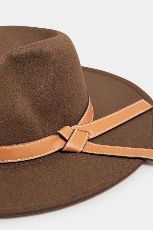 Brown Faux Leather Band Fedora Hat | Yours Clothing  3