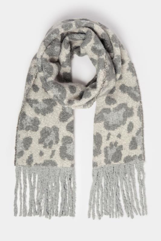 Grey Leopard Print Tassel Trim Chunky Scarf | Yours Clothing  2