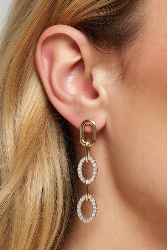 Gold Tone Diamante Disk Huggie Earrings | Yours Clothing 1