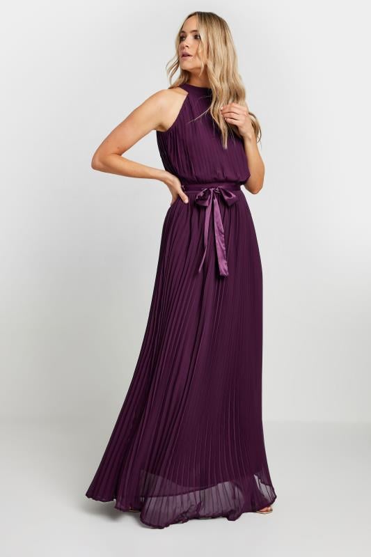 Tall  LTS Tall Burgundy Red Halterneck Pleated Maxi Dress