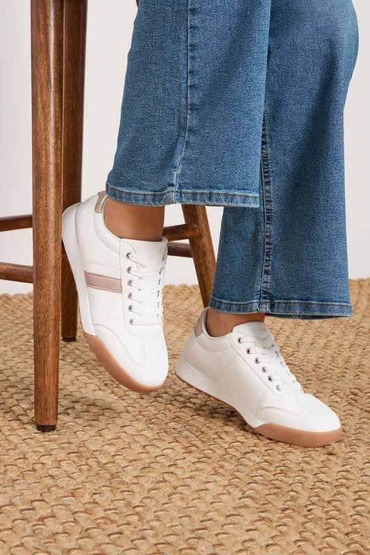  Yours White Side Stripe Gum Sole Trainers In Extra Wide EEE Fit