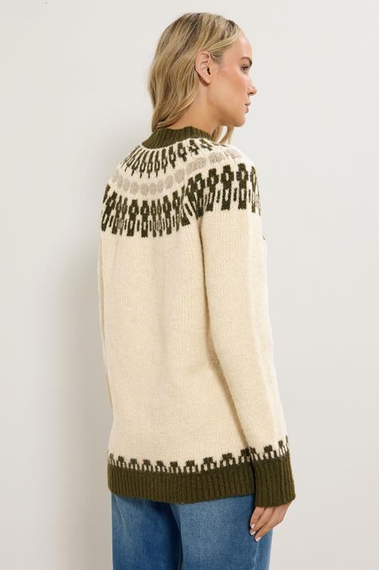 LTS Tall Ivory White & Green Fairisle Knitted Jumper | Long Tall Sally 3