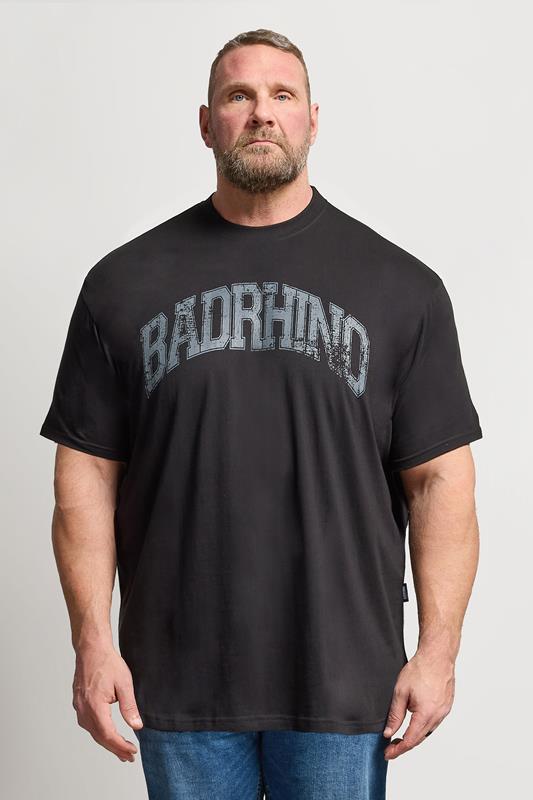 BadRhino Big & Tall Black Extra Long Distressed Graphic T-Shirt | BadRhino 1