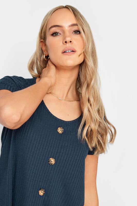 LTS Tall Women's Navy Blue Ribbed Button Detail T-Shirt | Long Tall Sally  4