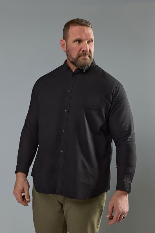 BadRhino Big & Tall Premium Black Long Sleeve Oxford Cotton Shirt