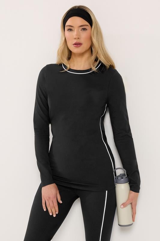 Tall  LTS Tall Black Active Piped Long Sleeve Top