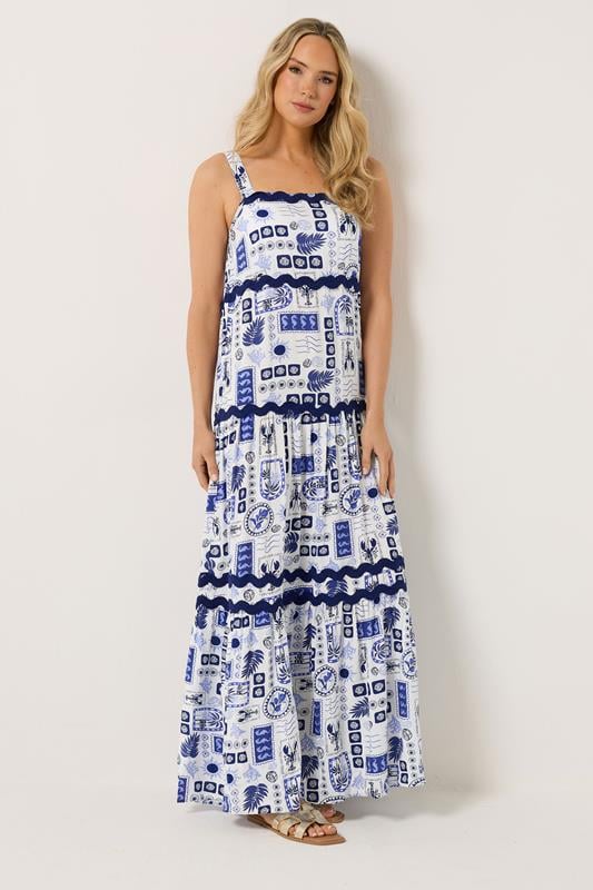 LTS Tall Women's Blue Postcard Print Maxi Dress | Long Tall Sally 1