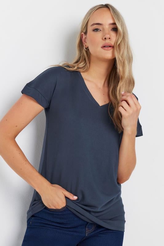 LTS PREMIUM Tall Womens Navy Blue V-Neck T-Shirt | Long Tall Sally 1