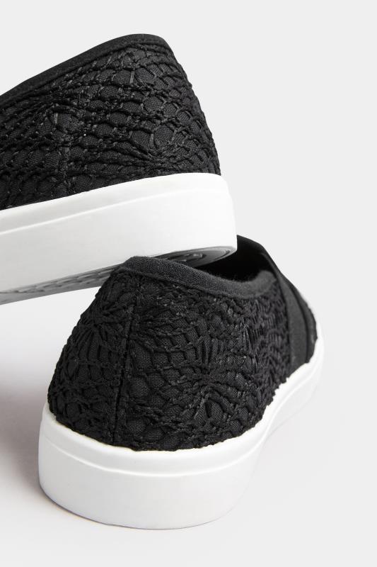 Black Broderie Anglaise Slip-On Trainers In Wide E Fit | Yours Clothing 4