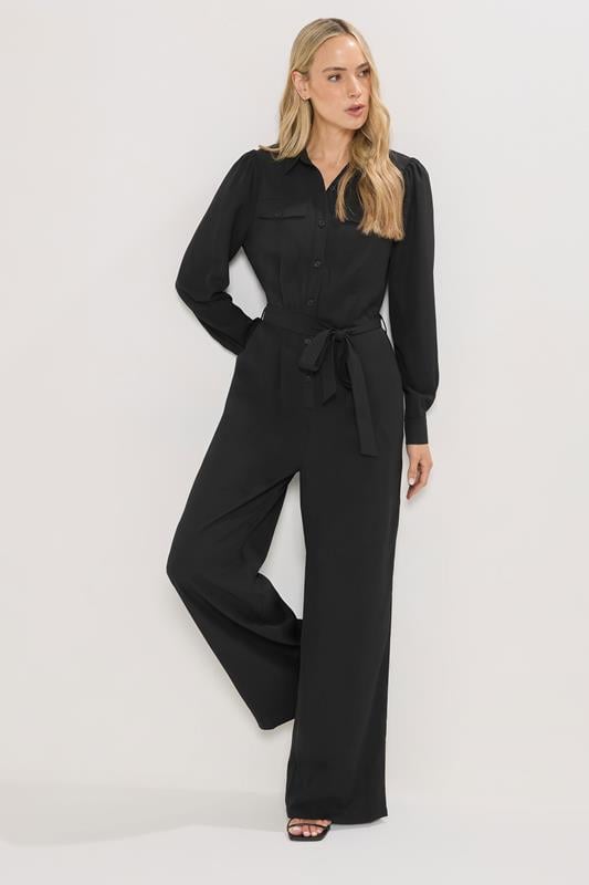 Tall  LTS Tall Black Button Wide Leg Jumpsuit