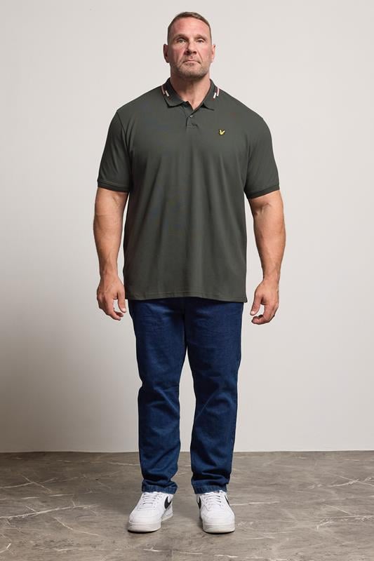 LYLE & SCOTT Big & Tall Gunmetal Grey Striped Tipped Polo Shirt | BadRhino 2