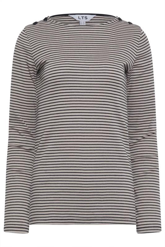 LTS Tall Women's Stone Brown Stripe Print Button T-Shirt | Long Tall Sally  5