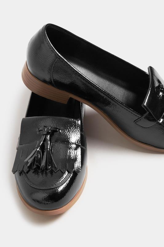 Black Patent Tassel Loafers In Wide E Fit & Extra Wide EEE Fit | Yours Clothing  5