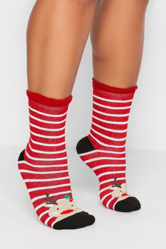 YOURS 4 PACK Black Reindeer & Christmas Pudding Print Ankle Socks | Yours Clothing 2