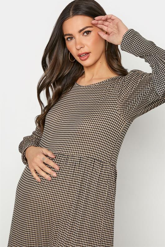Tall Women's LTS Maternity Beige Brown Dogtooth Check Smock Dress | Long Tall Sally 4