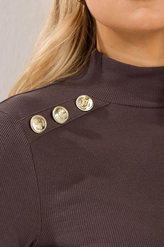 LTS Tall Women's Brown Ribbed Shoulder Button Maxi Dress | Long Tall Sally 4