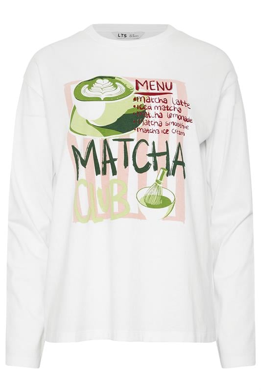 Tall  LTS Tall White 'Matcha Club' Slogan Long Sleeve T-Shirt