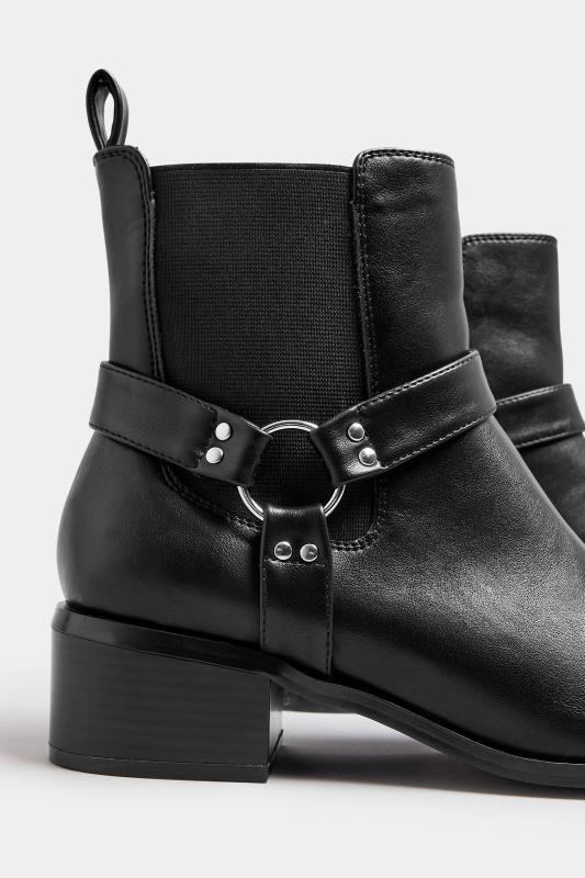 LTS Black Faux Leather Harness Biker Boots In Standard Fit Long Tall Sally