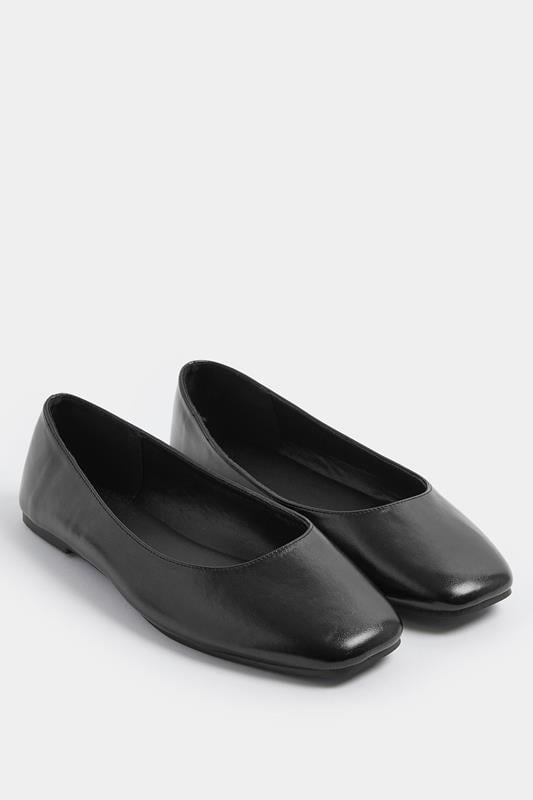  Yours Black Faux Leather Square Toe Ballet Pumps In Extra Wide EEE Fit