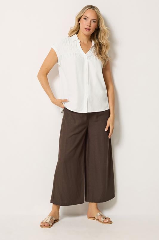 LTS Tall Chocolate Brown Linen Cropped Wide Leg Trousers