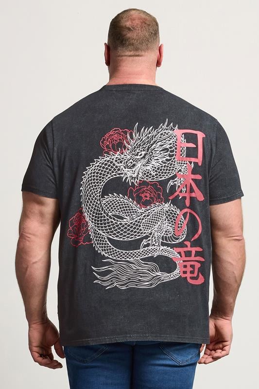BadRhino Big & Tall Black Dragon Graphic Acid Wash T-Shirt | BadRhino 2