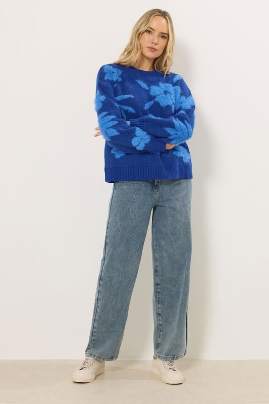 LTS Tall Blue Floral Fluffy Knit Jumper | Long Tall Sally 3