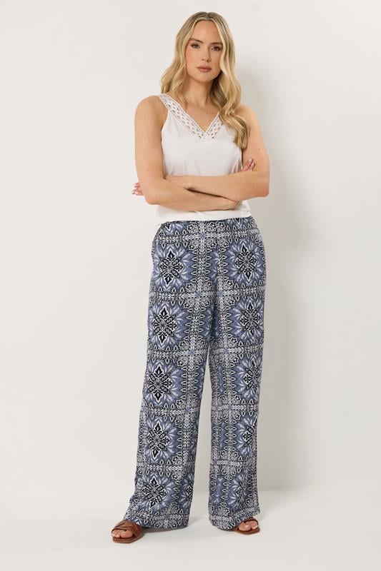  LTS Tall Blue Tile Print Wide Leg Trousers