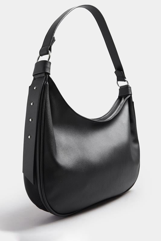 Black Faux Leather Slouched Studded Shoulder Bag | Yours Clothing 3