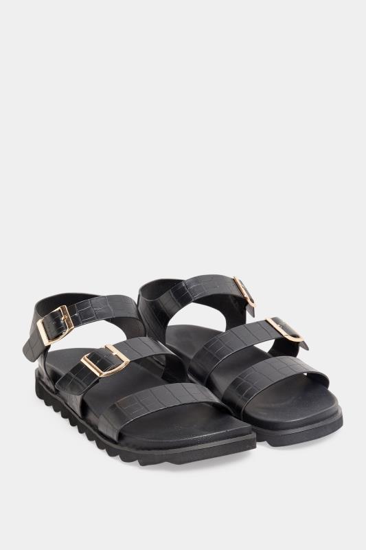 LTS Black Croc Buckle Strap Sandals In Wide E Fit | Long Tall Sally  2