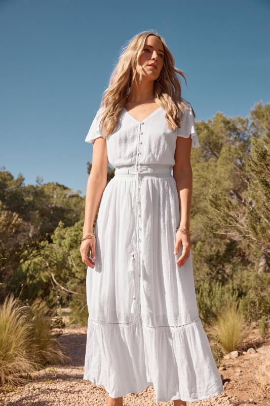 LTS Tall Women's White Textured Tie Waist Maxi Dress | Long Tall Sally 1
