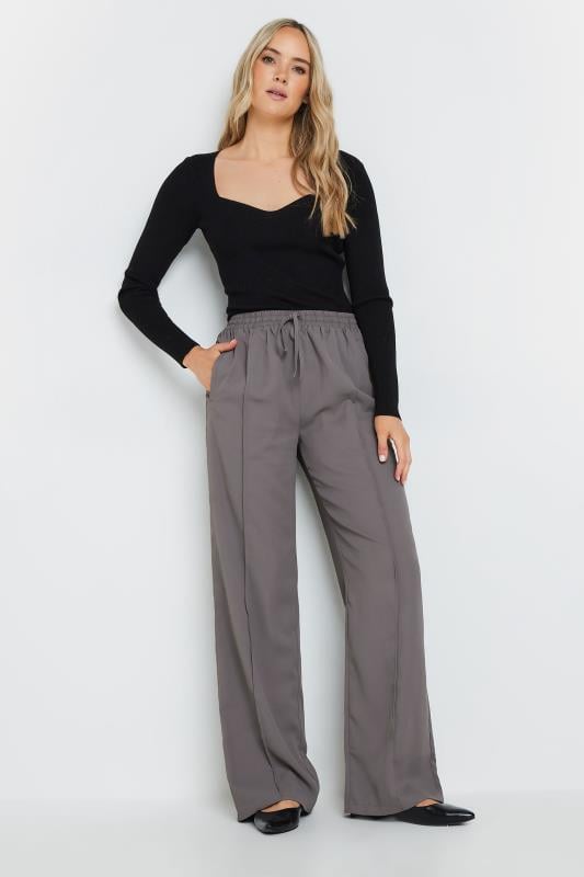 Tall  LTS Tall Grey Tie Waistband Wide Leg Trousers