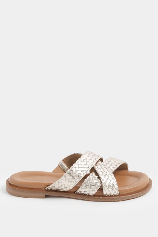 Gold Woven Cross Strap Footbed Sandals In Wide E Fit | Yours Clothing 2