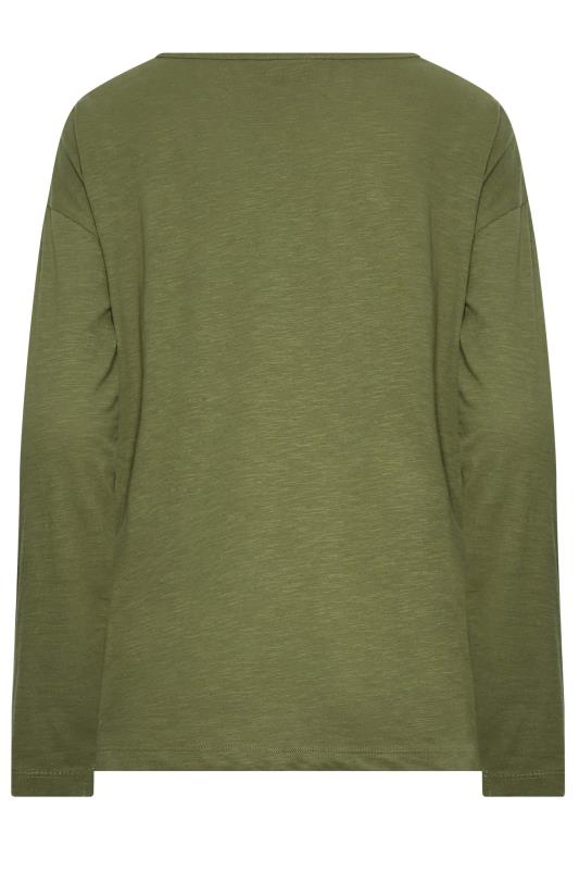 LTS Tall Khaki Green V-Neck Long Sleeve Cotton T-Shirt | Long Tall Sally 6