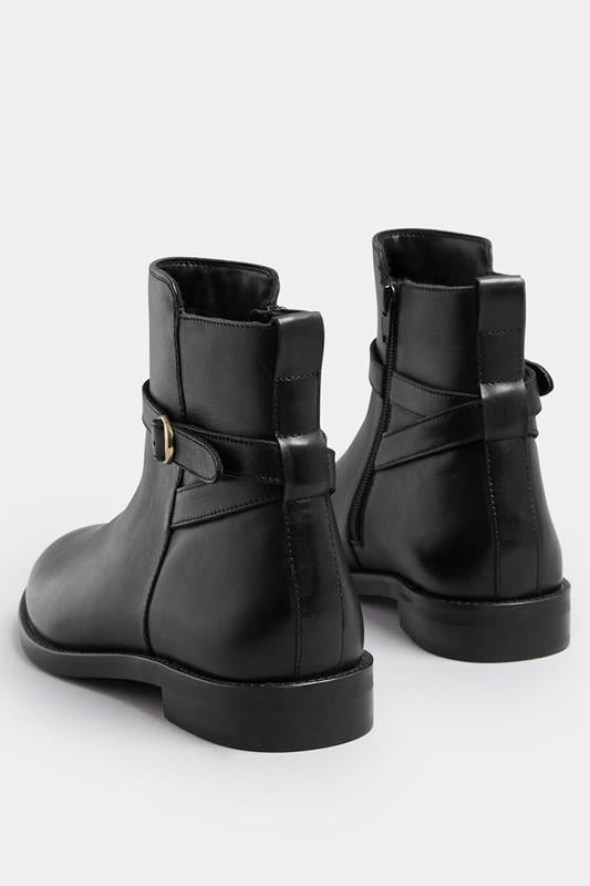 LTS Black Leather Buckle Detail Ankle Boots In Standard Fit | Long Tall Sally 3