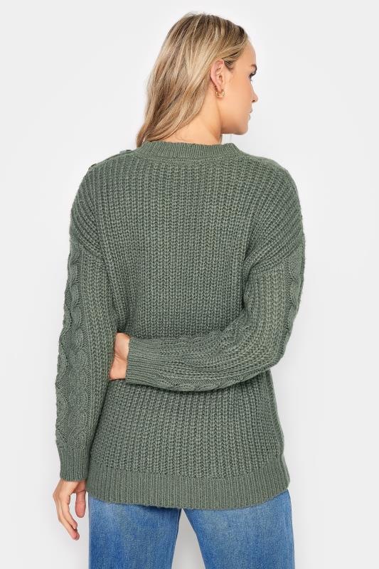 LTS Tall Womens Green Cable Button Scoop Neck Jumper | Long Tall Sally  3