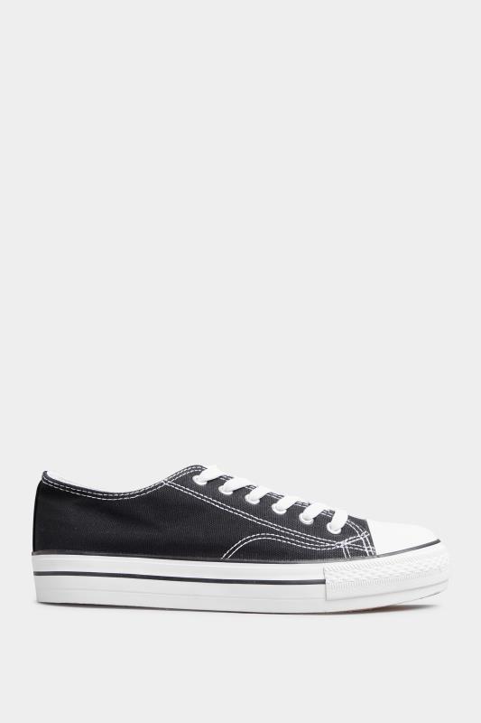 Black Canvas Platform Trainers In Wide Fit | Yours Clothing 3