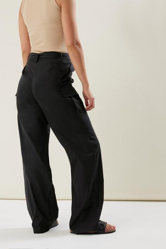 LTS Tall Women's Black Belted Wide Leg Cargo Trousers | Long Tall Sally 4