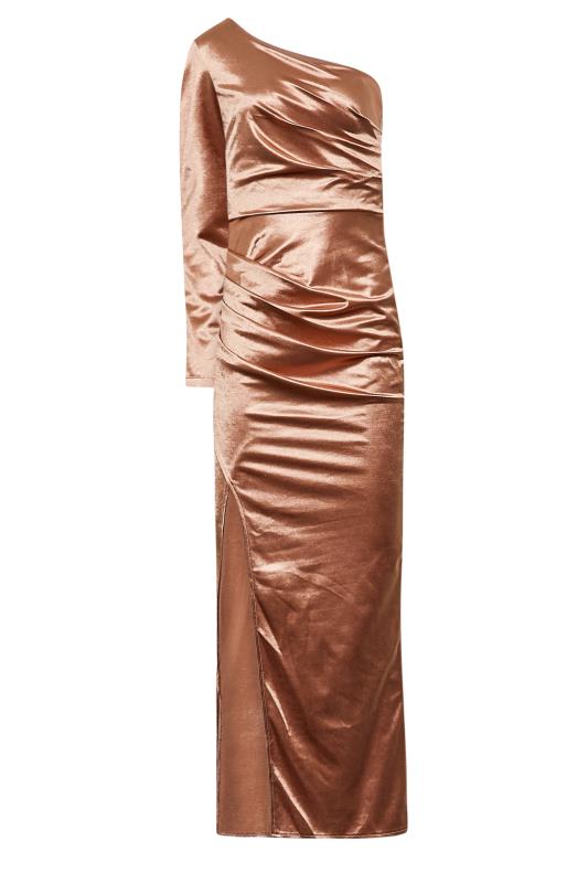 LTS Tall Women's Rose Gold One Shoulder Ruched Satin Maxi Dress | Long Tall Sally 6
