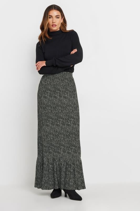 LTS Tall Black Spot Print Tiered Maxi Skirt | Long Tall Sally 1