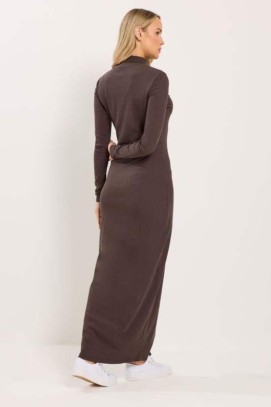 LTS Tall Women's Brown Ribbed Shoulder Button Maxi Dress | Long Tall Sally 3