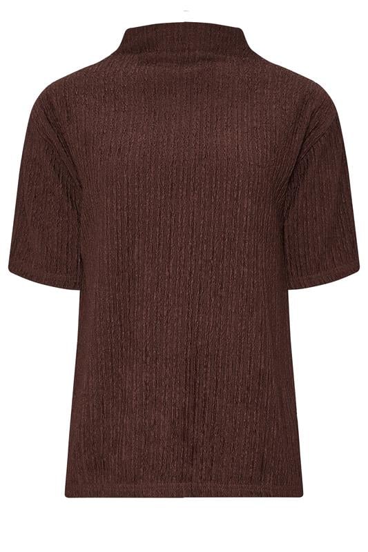 LTS Tall Chocolate Brown Textured Funnel Neck Top | Long Tall Sally 1