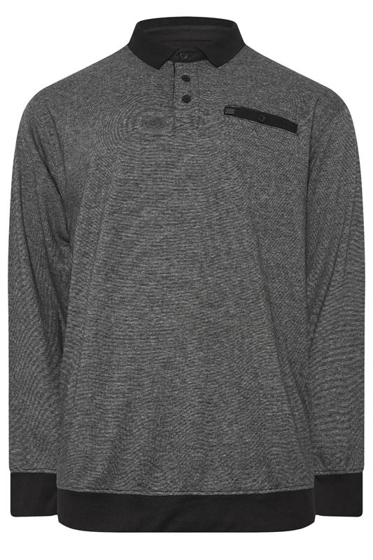 KAM Big & Tall Grey Sweat Long Sleeve Polo Shirt | BadRhino 3