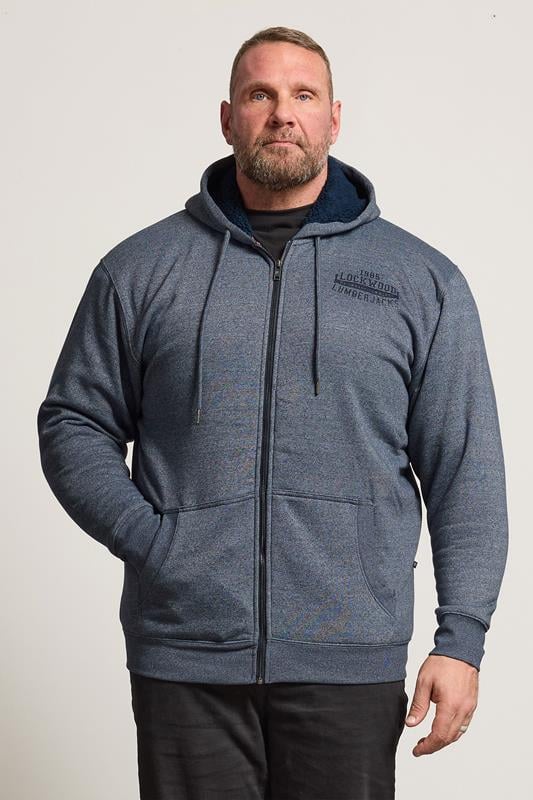 KAM Big & Tall Navy Blue Lumberjack Fleece Lined Hoodie