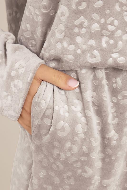 LTS Tall Stone Brown Leopard Embossed Luxe Fleece Pyjama Set | Long Tall Sally 4
