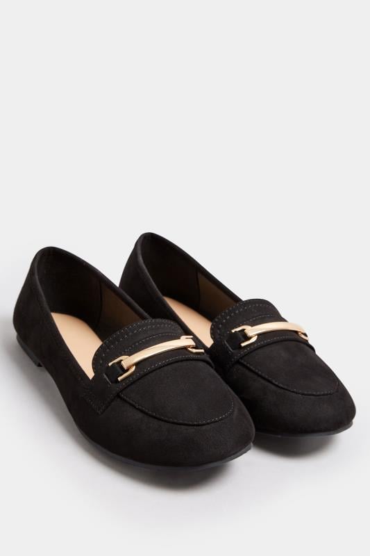 Black Faux Suede Loafers In Wide E Fit | Yours Clothing  2