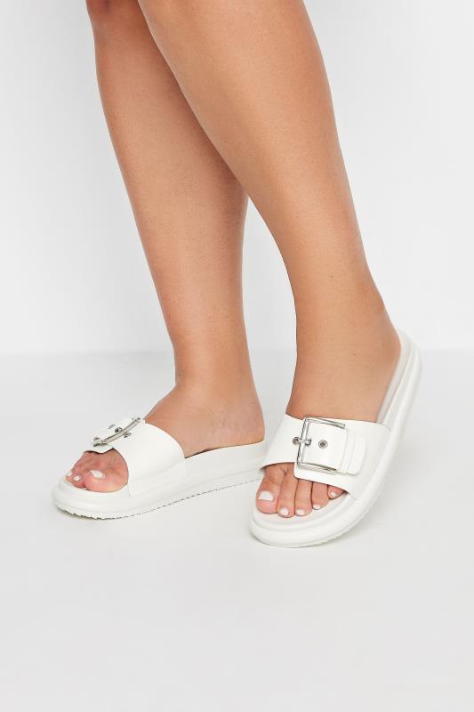 Plus Size  Yours White Buckle Strap Mule Sandals In Wide E Fit & Extra Wide EEE Fit