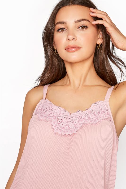 LTS Pink Pleat Lace Cami Top