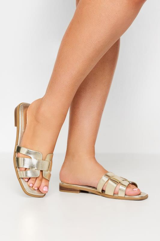 Plus Size  Yours Gold Cut Out Mule Sandals In Extra Wide EEE Fit