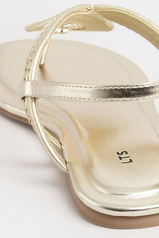 LTS Gold T-Bar Swirl Flat Sandals In Standard Fit | Long Tall Sally 4