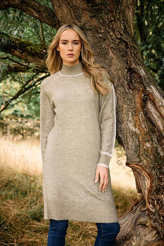 Tall  LTS Tall Beige Brown Contrast Trim Jumper Dress